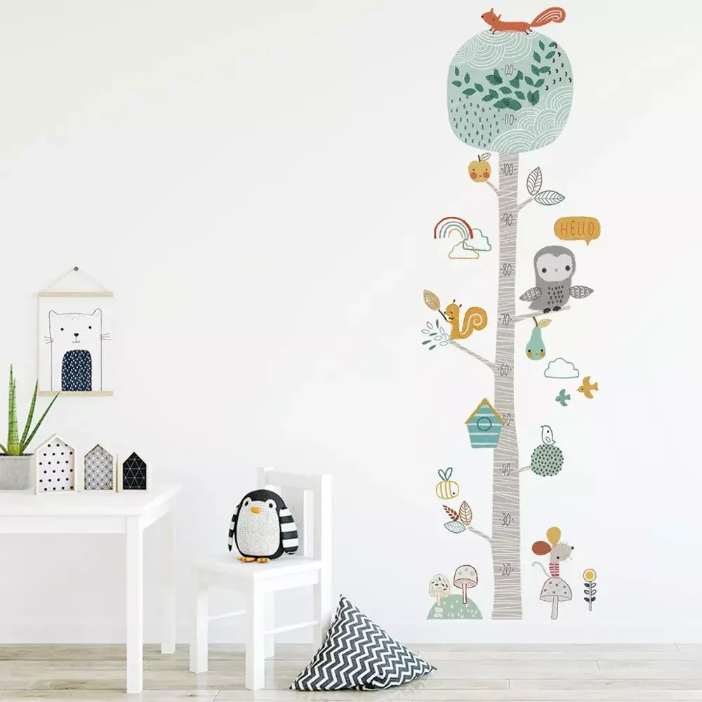 

DIY Forest Animal Trees Height Wall Sticker Decor Nordic Modern Children Height Measure Mural Decals Nursery Creative Wallpaper