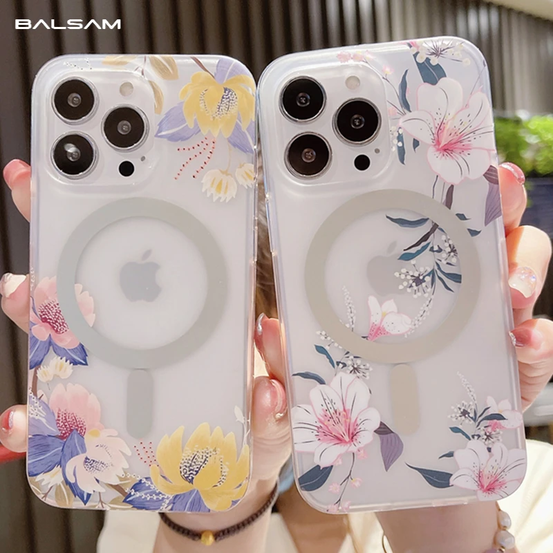 Милый матовый чехол с рельефными цветами ДЛЯ Magsafe Магнитный для беспроводной