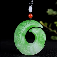 chinese natural jade green hand carved transit ring pendant fashion boutique jewelry men and women necklace gift
