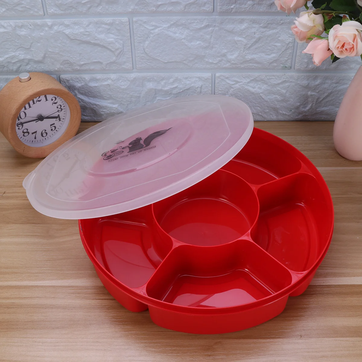 

Tray Serving Snack Fruit Candy Divided Box Plate Lid Platter Dish Appetizer Storage Dried Plates Nut Compartment Container
