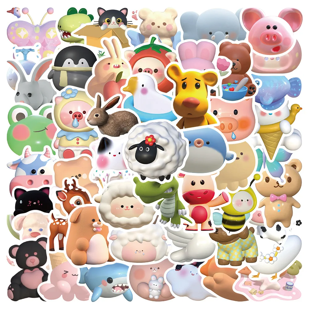 

10/30/50PCS 3D Cute Small Animal Sheep Pig Cow DIY Gift Graffiti Sticker For Luggage Guitar Laptop Cartoon Sticker Wholesale