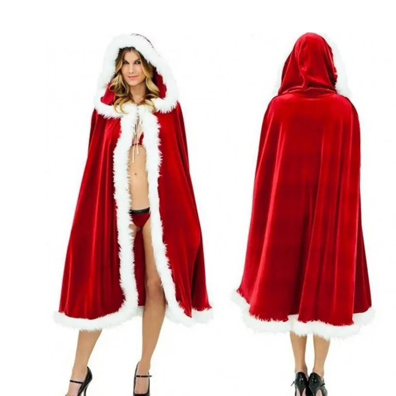 

3 Length Christmas Cloak Canary Velvet Santa Claus Smooth Red Cape White Trim Cosplay Costume Stage Outfits Masquerade Suit