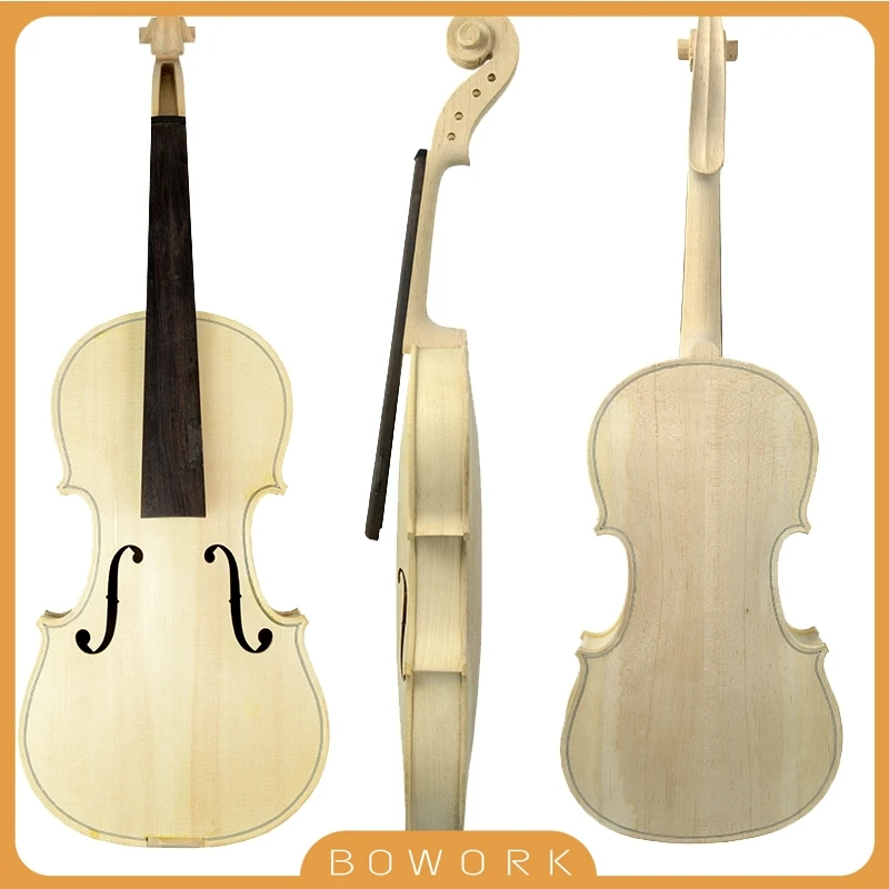 Enlarge Handcraft Unfinished 4/4 3/4 1/2 1/4 1/8 Violin Spruce Solidwood DIY Fiddle Ebony Fingerboard Real Purfling Neck Luthier KIT
