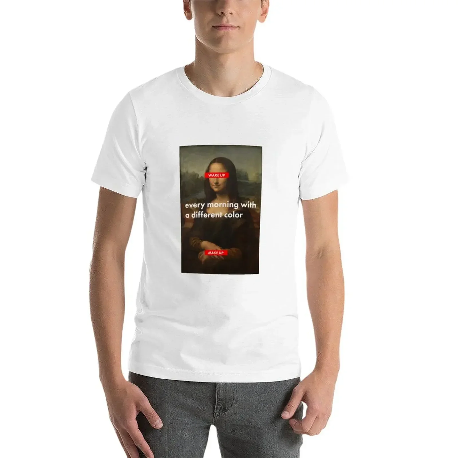 Футболка мужская оверсайз с V-образным вырезом и принтом Моны Лизы Картера