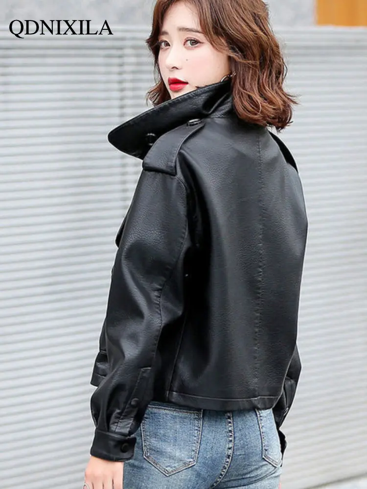 Jackets for Women 2023 Korean Fashion Women's Leather Jacket  Loose Short Motorcycle Imitation Sheepskin Leather Jacket Women enlarge