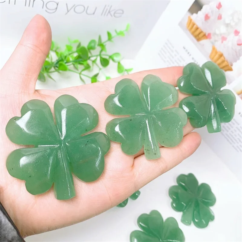 

5.7cm Natural Green Aventurine Crystal Lucky Clover Carving Healing Reiki Gemstone Crafts For Used For Home Decoration 1pcs