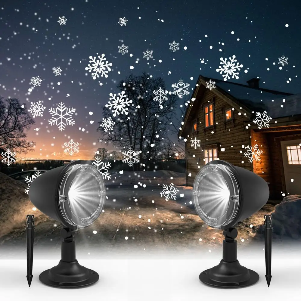 

2pc Christmas Snowfall Projector Lights White Moving Snow Lights Indoor Outdoor Christmas Halloween Party Home Garden Decoration