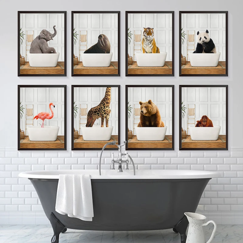 

Плакат с животными в ванне, Забавный морской медведь, фотография на стену с художественной печатью, унитаз, уборная, домашний декор