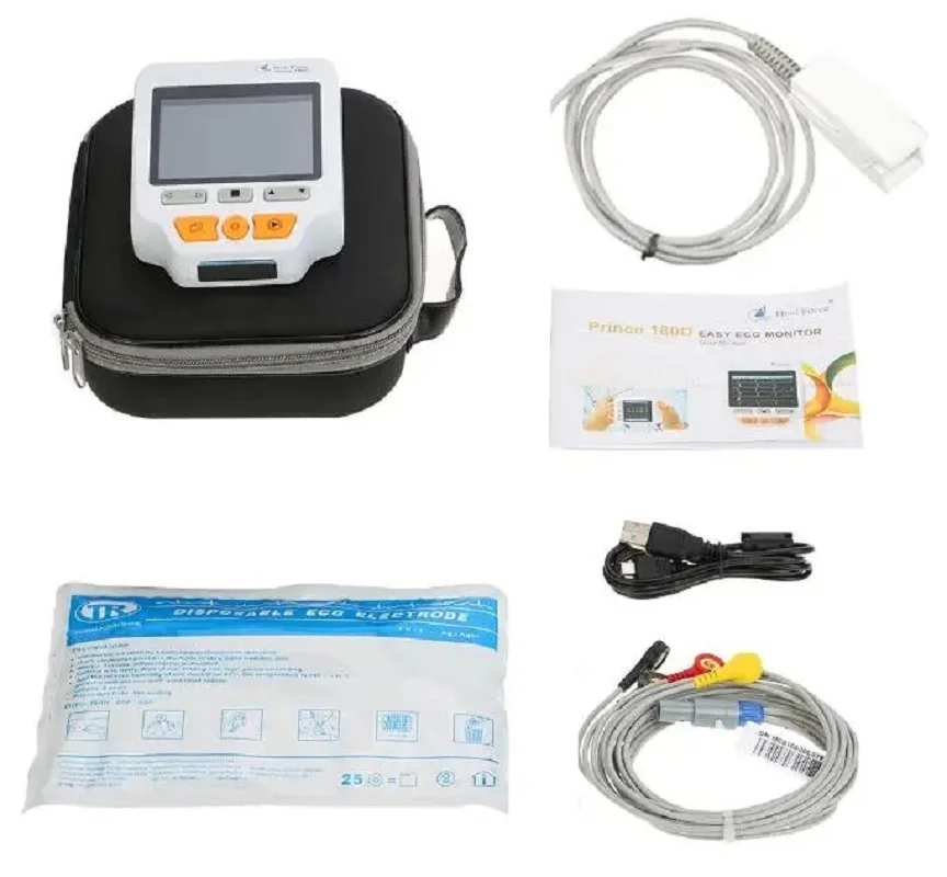 Heal Force Prince 180D Портативный бытовой монитор сердца ЭКГ с электродами и кабелем для