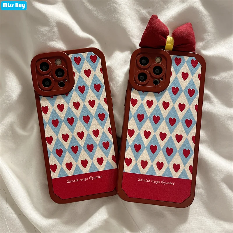 

Bowknot Love Heart Pasting Leather Shockproof Cases for OPPO A95 A93 A92s A55 A52 A53 A32 A8 A7x A5 A3 Cover Silicon Slim Coque