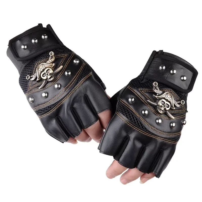 

Free shipping Rivet PU Leather Fingerless Gloves Men Women Fashion Hip Hop Women's Gym Punk Gloves Half Finger Men's Glo