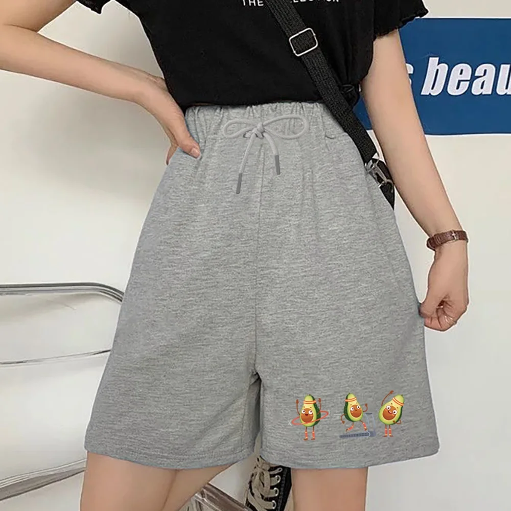 Summer Basic Shorts Women Draw Cord Sweatpant Basketball Running GYM Party Shorts Breathable Training Pants Avocado Pattern