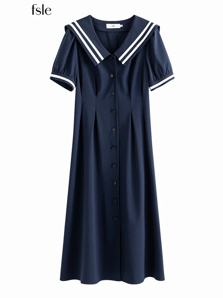 

FSLE Стиль колледжа Navy Collar Женское платье Высокая талия Стройное Тонкий Age reducing Sweet 2022 Summer Female Clothing