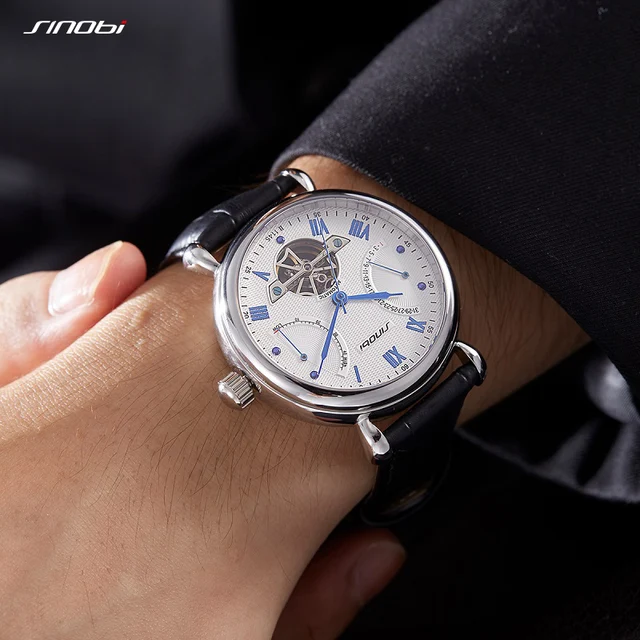 SINOBI Mens Automatic Mechanical Watch Tourbillon Males Skeleton Wrist Watches Quality Gift Box Wristwatches Relojes Mecanicos 3