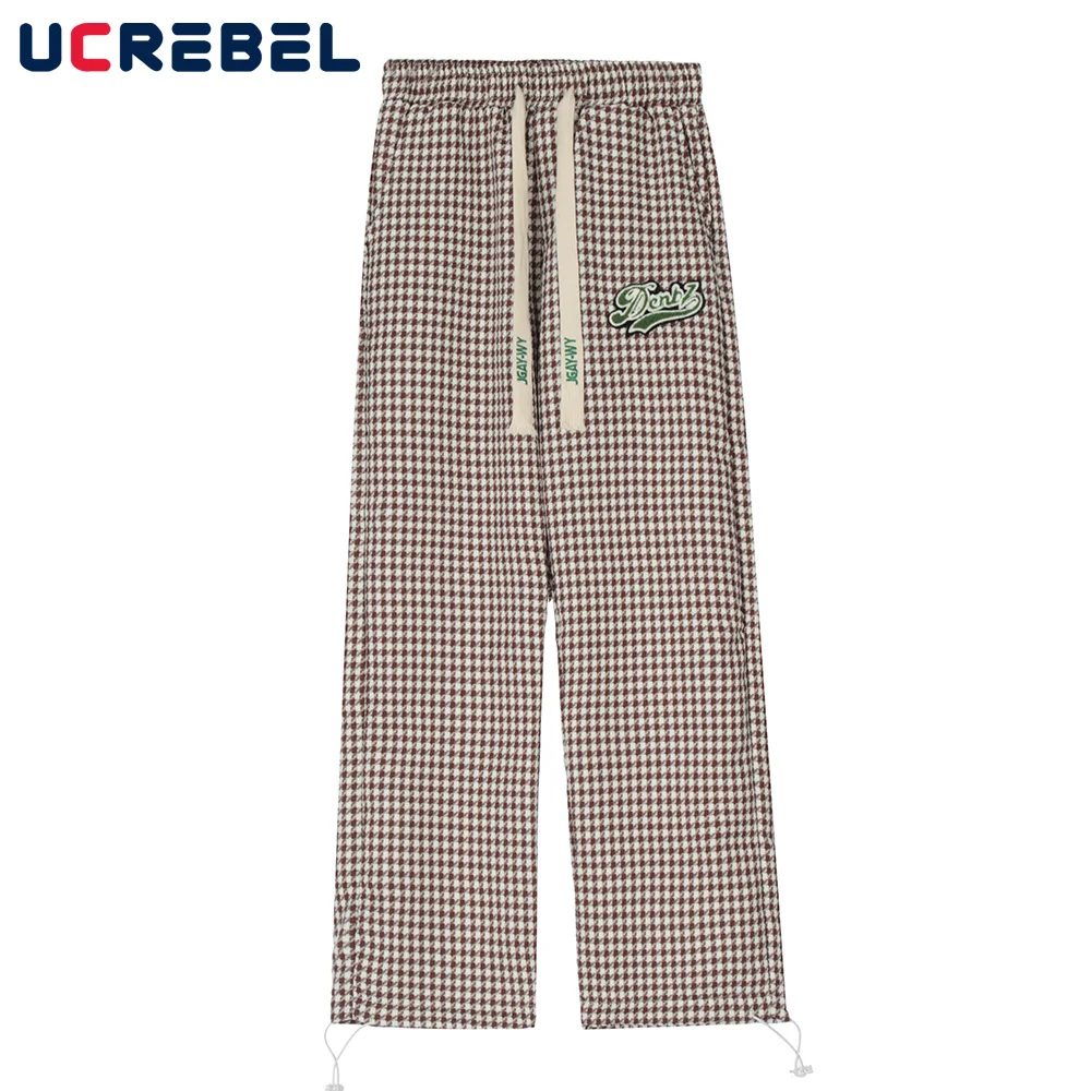 

Small Plaid Casual Pants Mens Sweatpants Streetwear Drawstring Elastic Waist Straight-leg Pants Drawstring Jogger Pants Men