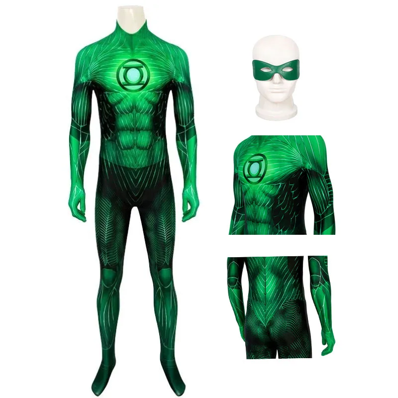Adult Men's Green Superhero Cosplay Costume Lantern Hero Hal Bodysuit Cosplay Costume Halloween Makeup Ball Tights Zentai Set Gr