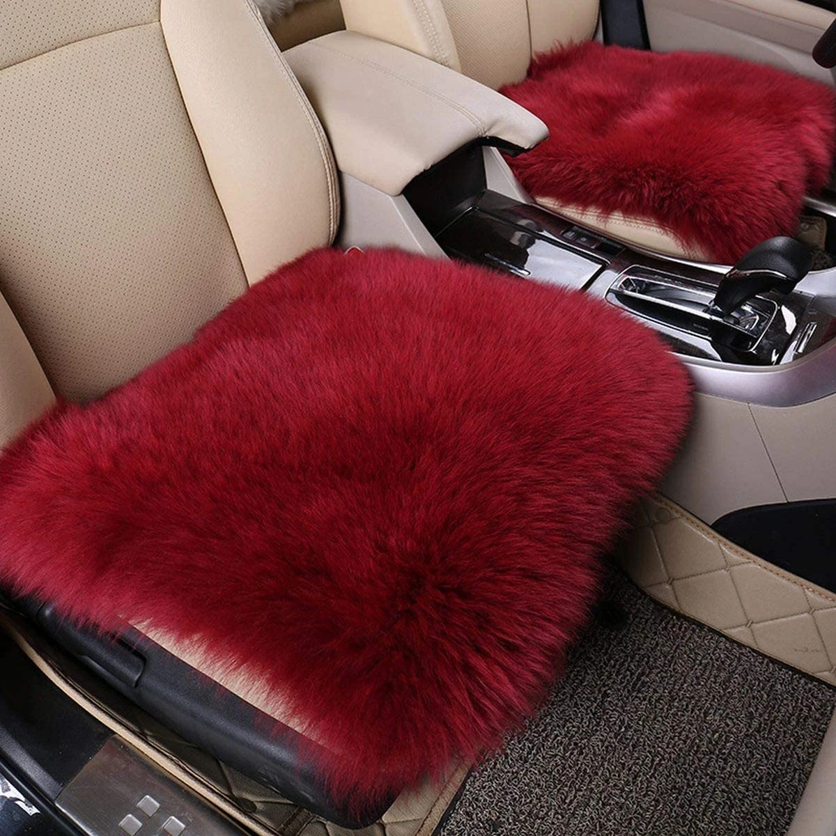 

Faux Fur Car Seat Cover Plush Winter Wine Red Universal Automotive Interior Wool Auto Seats Cushion Pad Warm And Luxurious Cloak