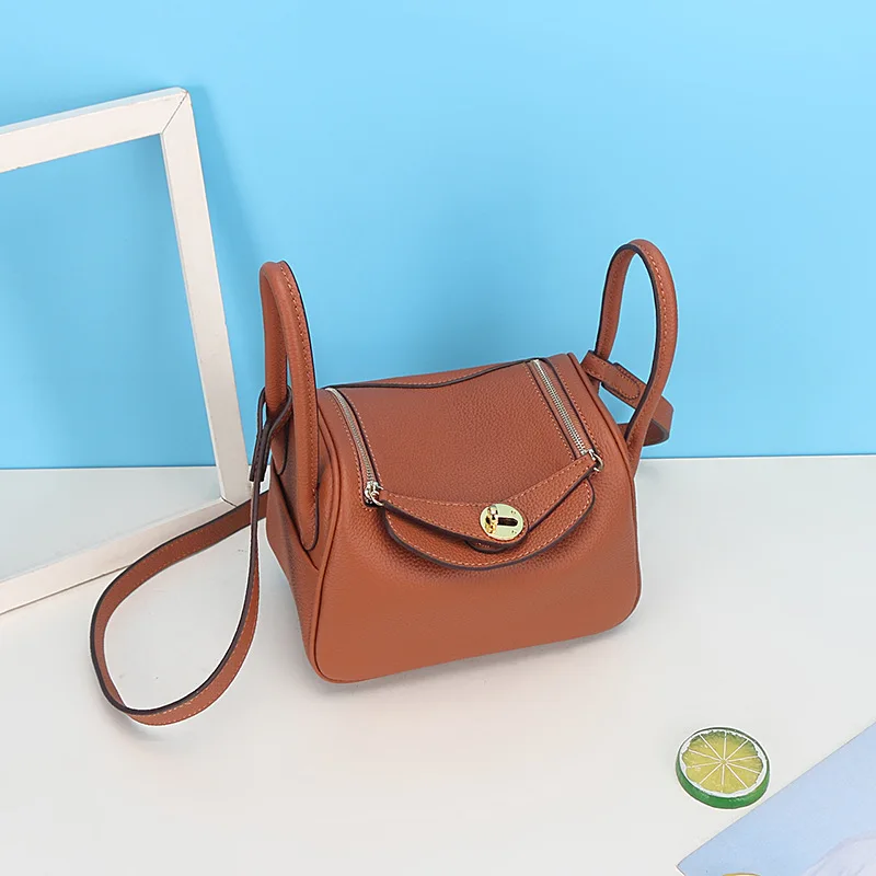 

Mini 20cm Lindi Ladies Genuine Leather Handbag Togo Soft Cow Leather Crossbody Messenger Bag Office Ladies Shoulder Bags 2022