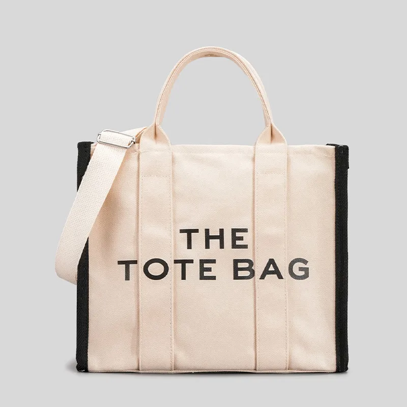 Large Brand Lettered Canvas Large Capacity Portable Tote Bag Europe And America Simple Crossbody Shoulder Bag Canvas Bento Bags