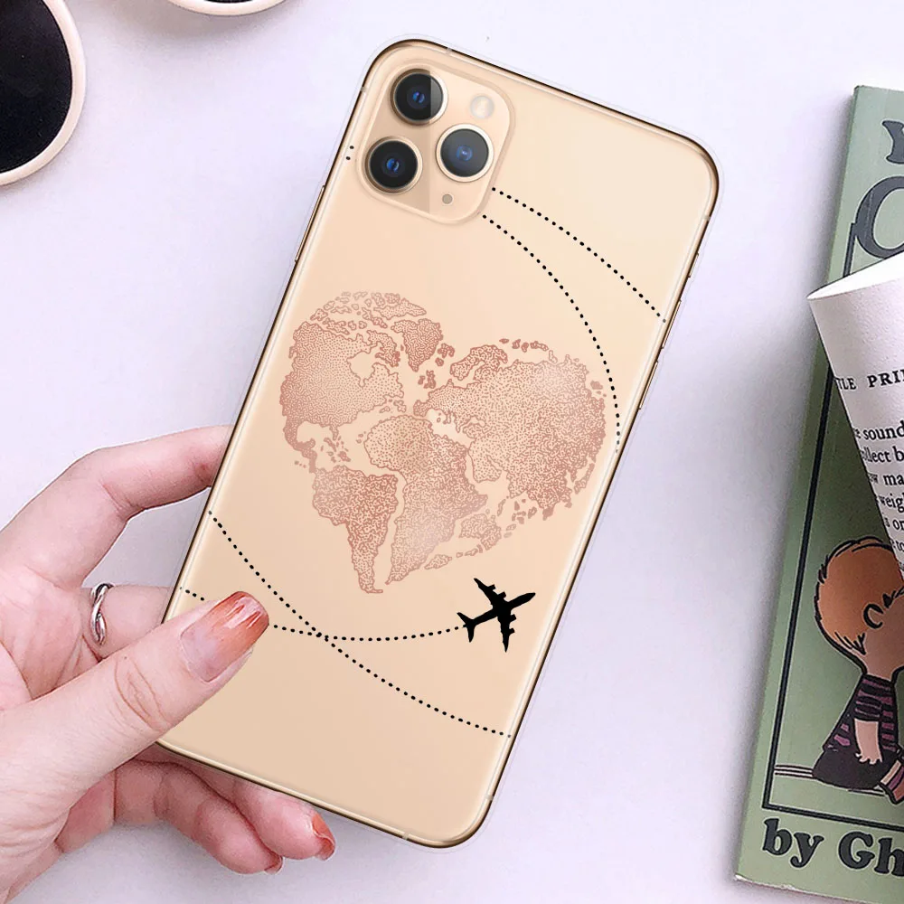 World Map Travel Soft TPU Phone Cases For iPhone 14 13 12 Pro XS Max XR 7 8 Plus Plane Cover For iPhone 11 SE2020 Coque