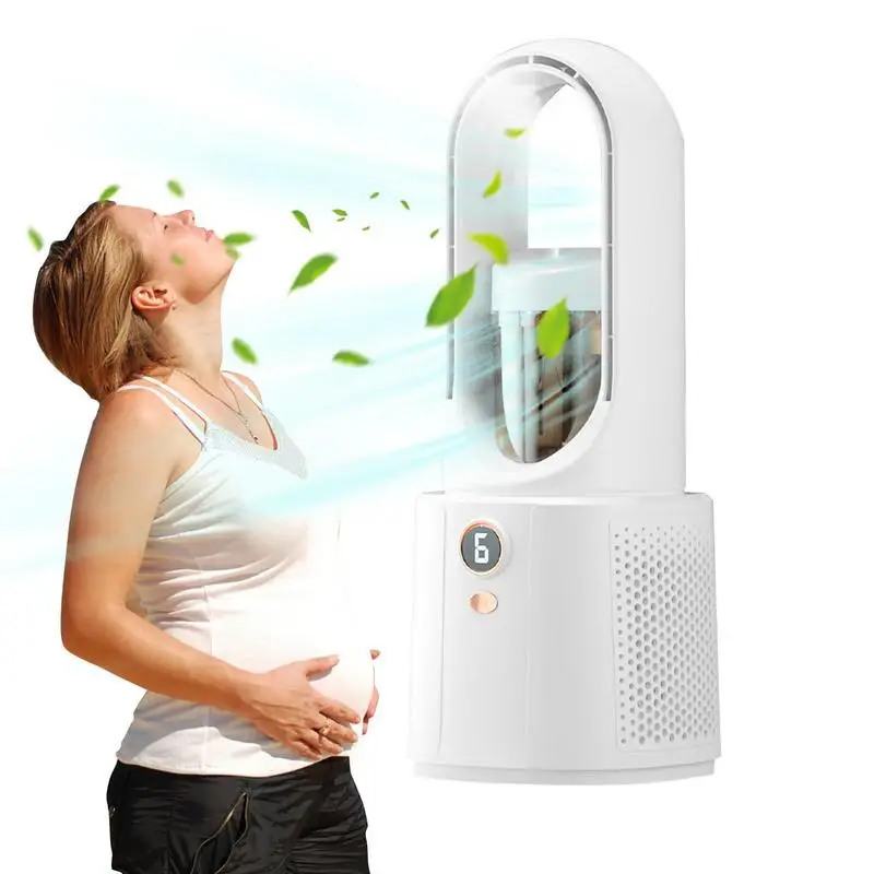 

Desk Bladeless Fan Quiet Quiet Portable Rechargeable Cooling Fan Arched Design 6-Speed And Night Light Humidification Fan