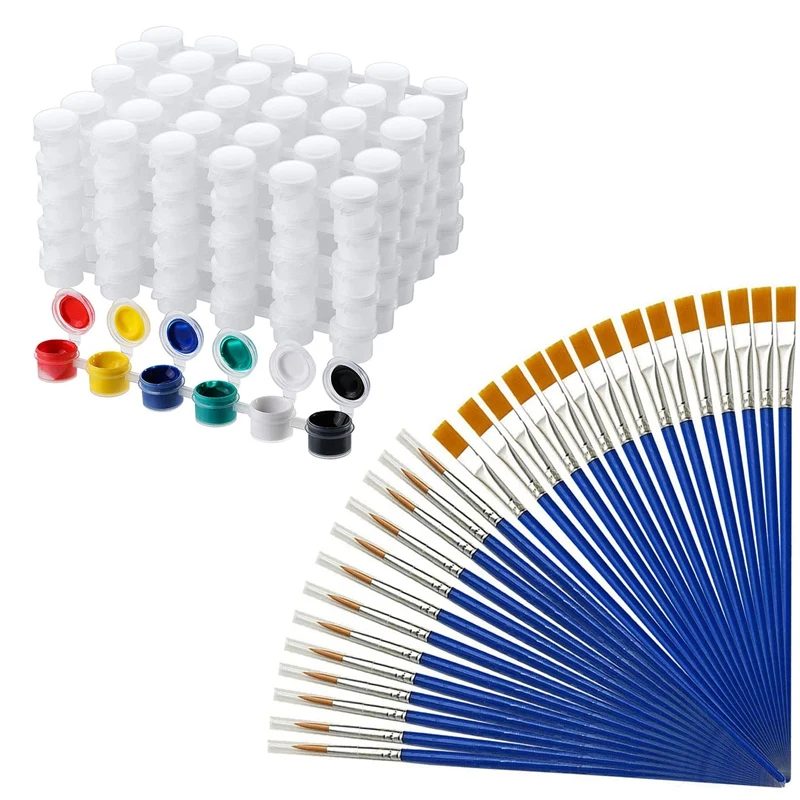 

100 Pieces Kids Paint Brushes Set With 50 Strips Empty Paint Strips Paint Cup