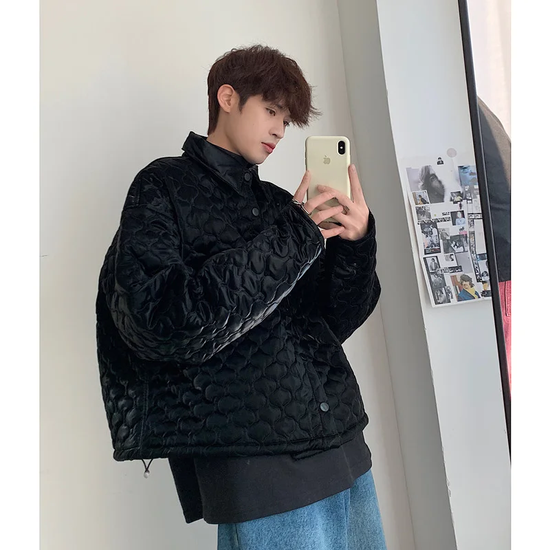 Winter Jacket Men Warm Fashion Coffee Black Thicken Plaid Jacket Men Korean Loose Short Coat Mens Oversize Clothes M-2XL