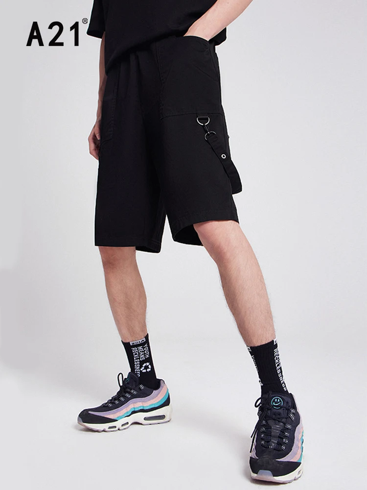 A21 Men's Casual Baggy Straight Shorts for Summer 2022 Fashion Loose Streetwear Black Shorts Male Oversized Vintage Sweatshorts