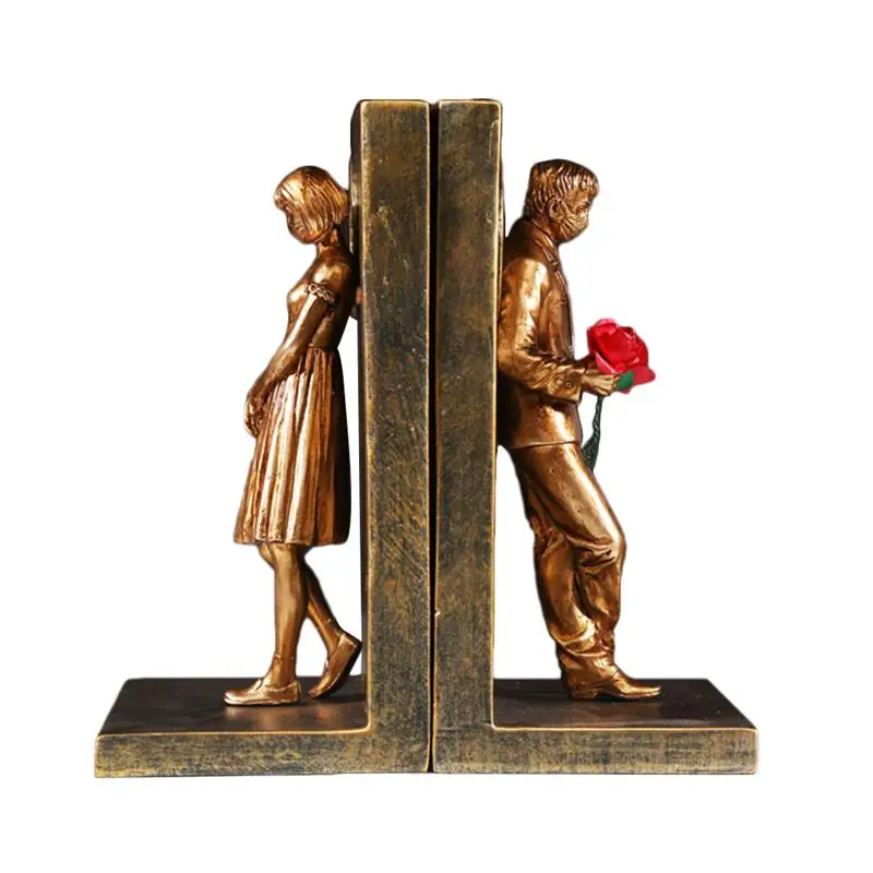 

2Pcs Decorative Book End Couples Theme Bookends Resin Book Ends Book Holders Desktop Decor