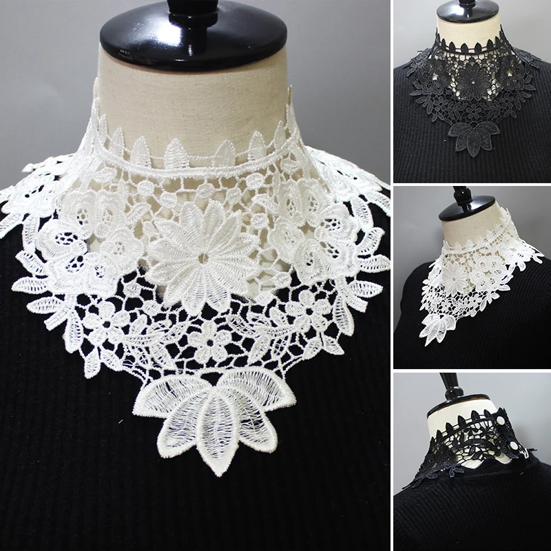 

Elegant White Fake Collar For Women Vintage Hollow Lace Fake Collar Blouse Sweater Detachable Shirt Collar Top Collars Decor