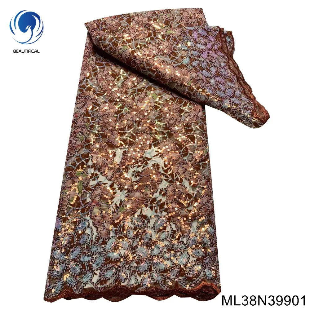 

5 ярдов, вышивка, сетка, тюль, кружево с блестками, африканская французская кружевная ткань 2023, высококачественное женское платье с блестками ML38N399