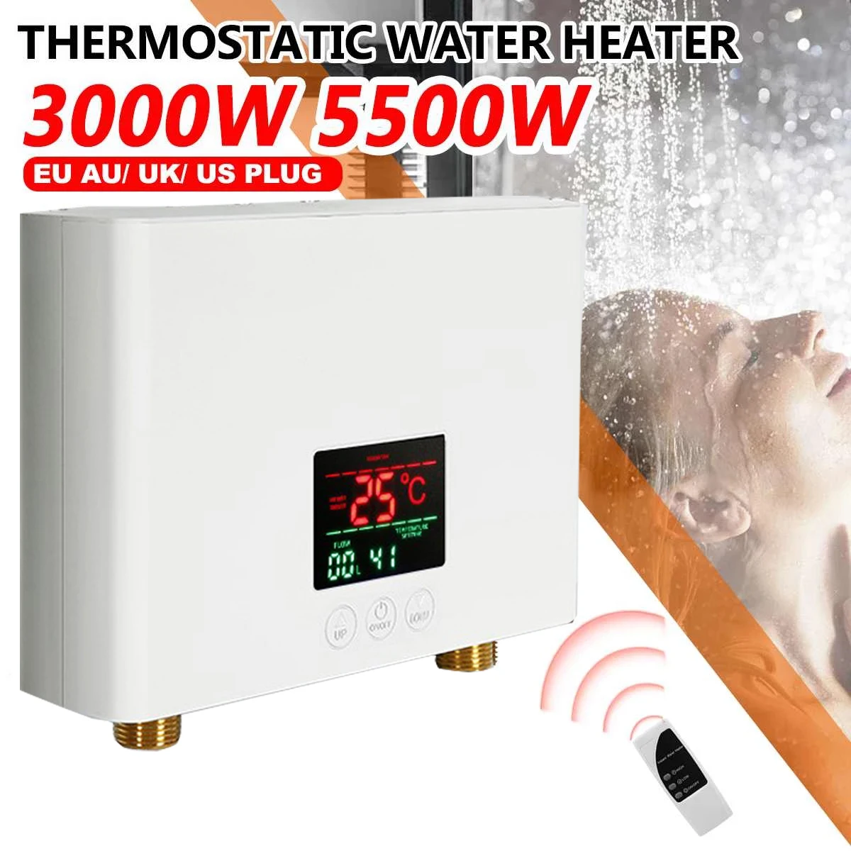 220V 110V Instant Water Heater Bathroom Kitchen Wall Mounted Electric Water Heater LCD Temperature Display with Remote Control