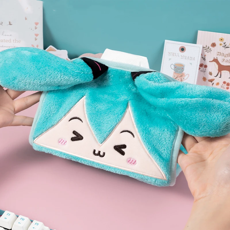 

Kawaii Hatsune Miku, плюшевая бумажная коробка, анимационные периферийные устройства, кристаллы, супер мягкие, высокая емкость, искусственные кухонные принадлежности