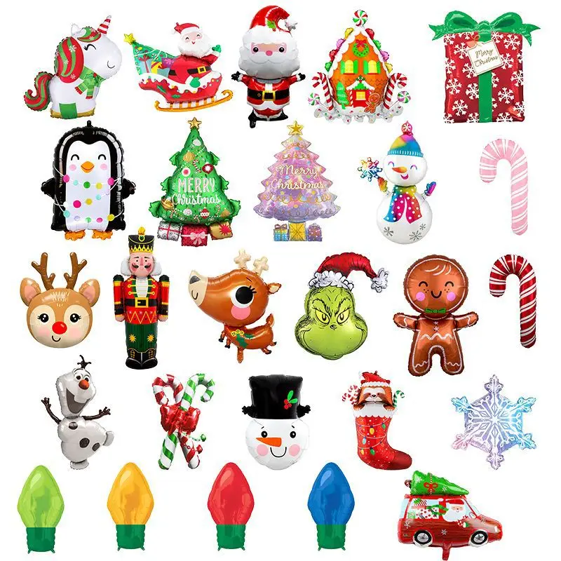 

Рождественские фольгированные воздушные шары, олень, снеговик, Санта-Клаус, имбирь, человек, Рождественская елка, лампочки, снежинка, воздуш...