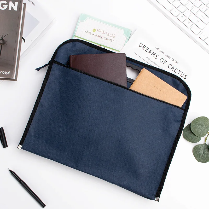 Портфель B4 большой вместимости на молнии портативная холщовая деловая сумка