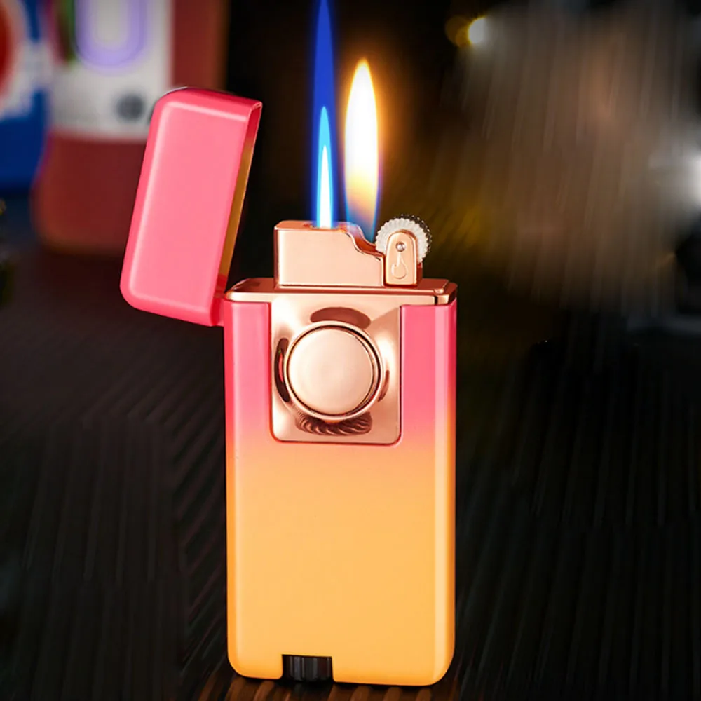 

Fashion Metal Windproof Double Flame Butane Gas Inflatable Lighters Grinding Wheel Flint Cigarette Lighters Men Somker Gadget