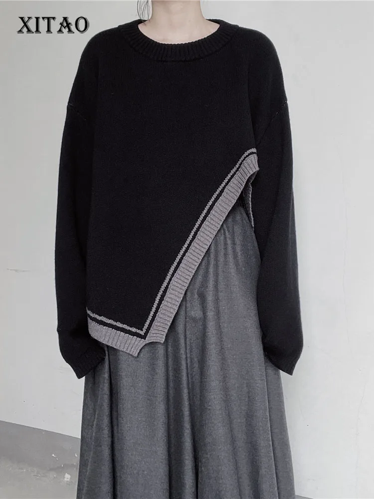 

XITAO Irregular Pullover Knitted Small Fresh Full Sleeve 2022 Autumn Goddess Fan Casual Style Loose Elegant Sweater WLD15033