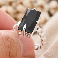 new arrival trendy rectangle black crystal silver plated female finger rings hand jewellery accessories gifts no fade