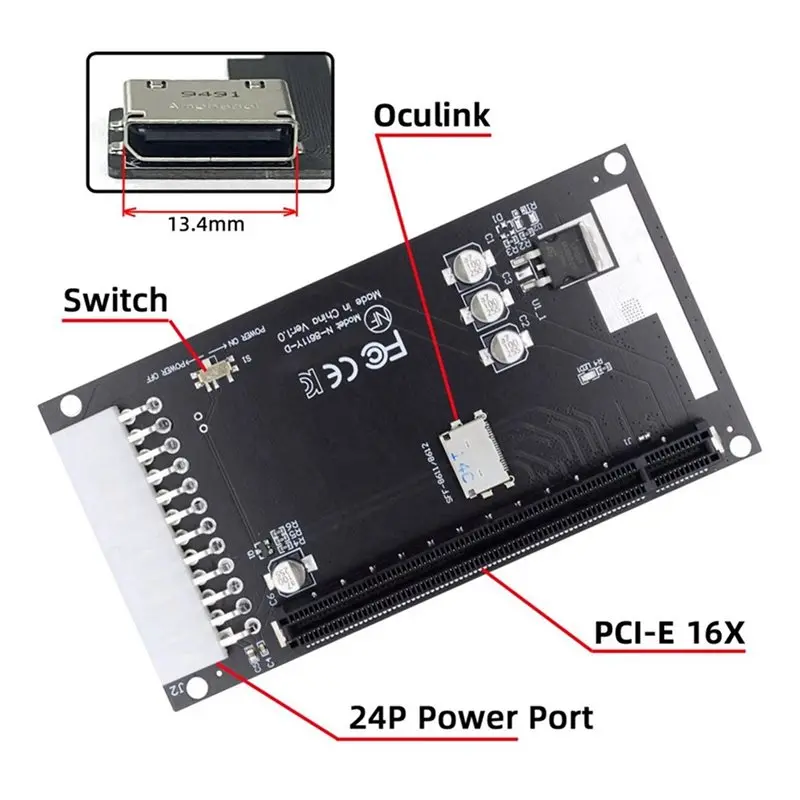 Фото QWE-3Pcs 4X Oculink SFF-8612 SFF-8611 адаптер PCI-Express 16X с портом питания ATX 24Pin для материнской платы и видеокарты №3