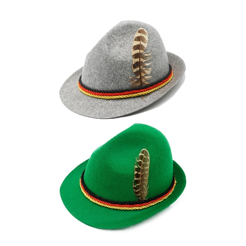 

Fashion Western Style Felt Fedora Hat Wide Feather Oktoberfest German Jazz Hat