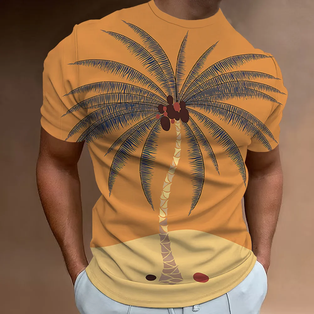 

Small Men'S T-Shirt 3d Coconut Tree Print Men Clothing Loose Oversized Shirt Daily Casual Short Sleeved Street Designer Tees Top