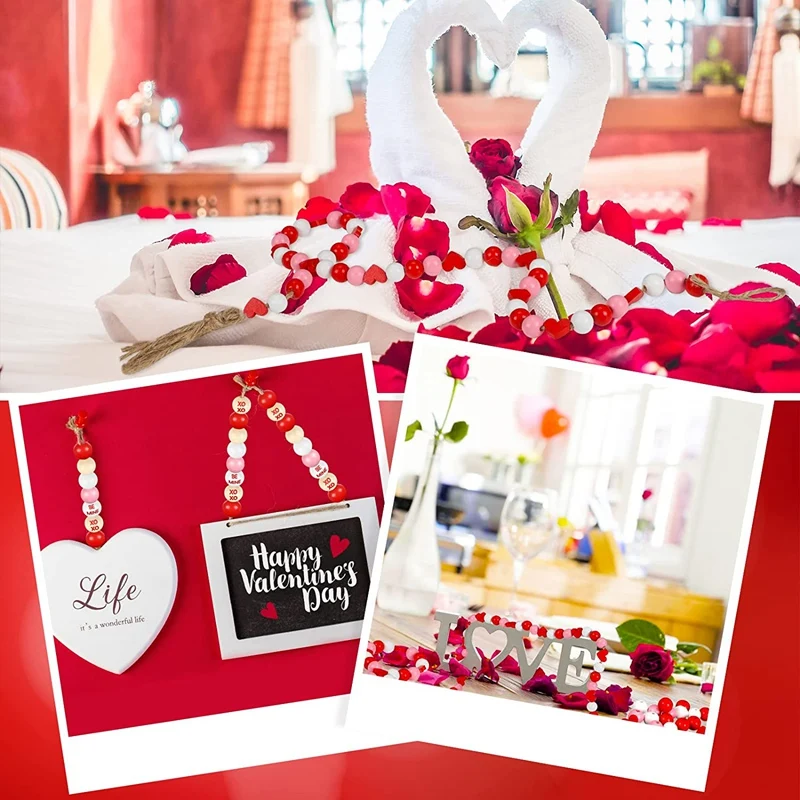 

Новинка, 200 шт., деревянные бусины на День святого Валентина, бусины ручной работы, круглые деревянные бусины ручной работы с веревкой для ру...