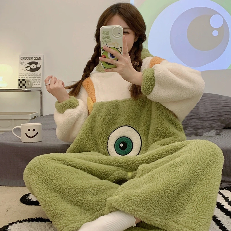 Sweet Hooded Onesies Women Winter Warm Loose Pajamas Set Girls Kawaii Animal Kigurumi Nightwear Pyjamas Jumpsuit Cute Homewear