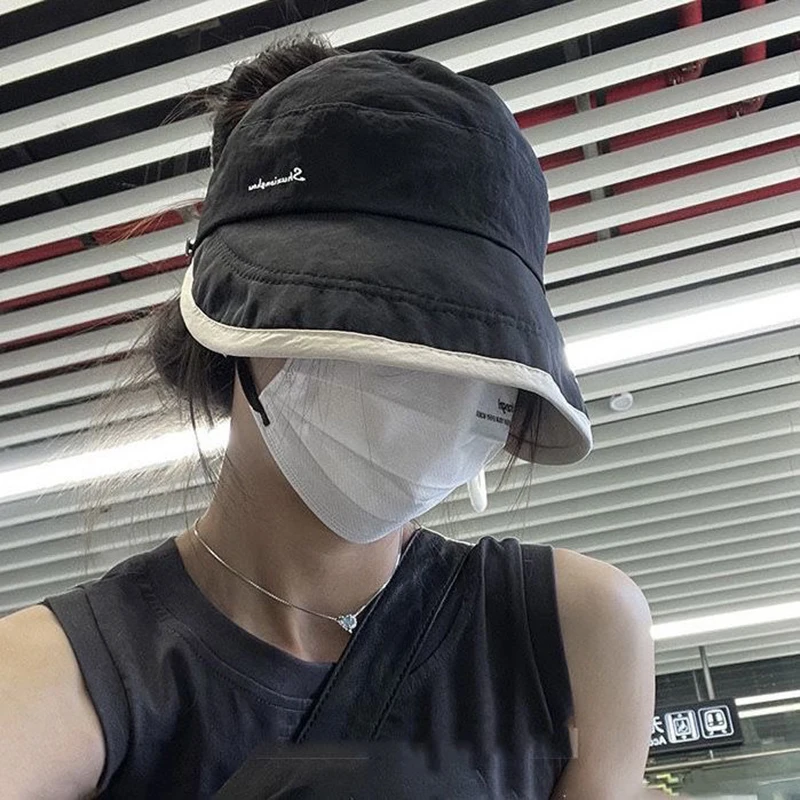 

Retro Duck Tongue Fisherman Hat Girls Summer Sunblock Hat UV Protection No Top Sun Hat High Ponytail 2023 Fashion Ventilate
