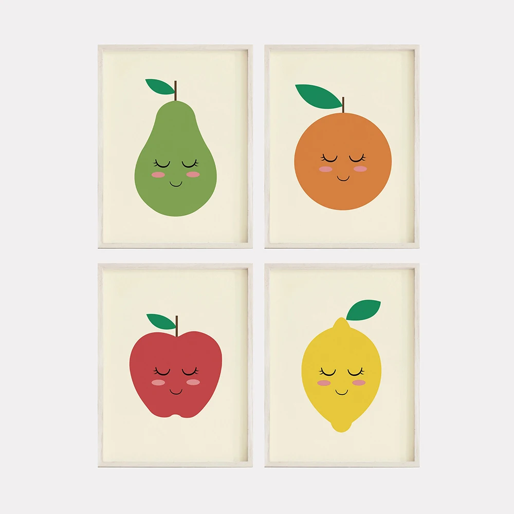 Постер на стену для детской комнаты с изображением фруктов груши лимона яблока