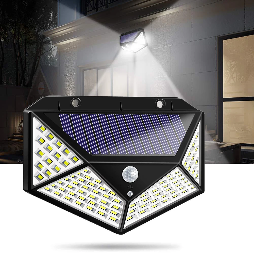 

Modern Garden Outdoor Wall Light 100LEDs Solar Powered Rechargeable PIR Motion Sensor Porch Lamp Waterproof Wall LED Lamp