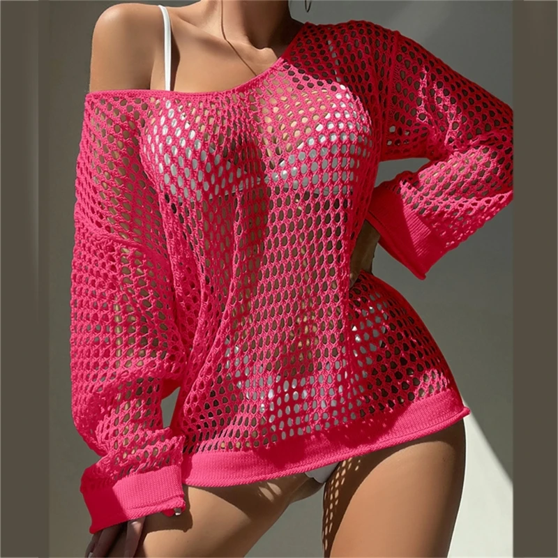 

Женский прозрачный купальник, Солнцезащитная накидка, пляжная одежда с длинным рукавом, Короткие топы