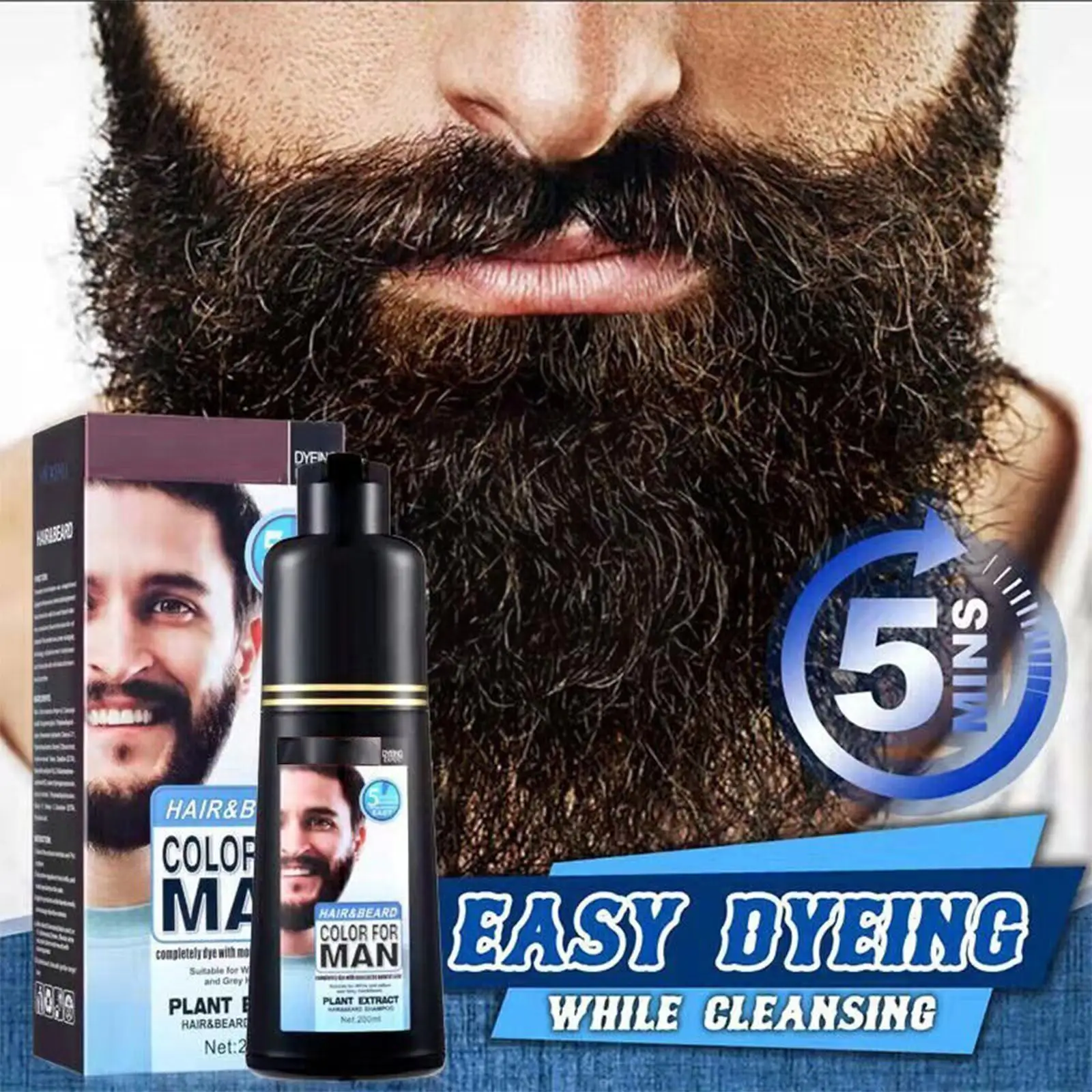 

Sdotter 200ml Permanent Beard Dye Shampoo Organic Fast Hair Dye Essence Black Hair Hair Care Dye Cream Dye Botanical Beard Men Q