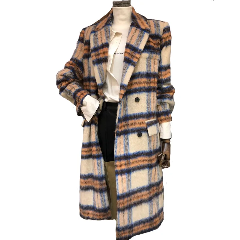 Plaid fur coat women's early spring 2022 new French retro suit high-grade felt woolen coat