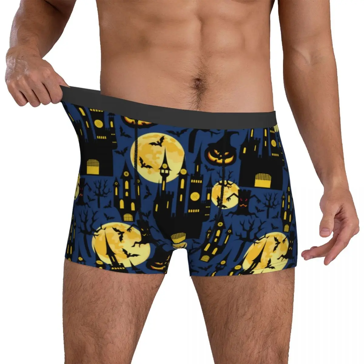 

Spooky Halloween Underwear Haunted House Male Boxer Brief Plain Trunk Trenky Sublimation Plus Size Underpants